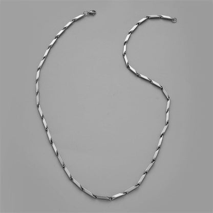 Silver-Plated Geometric Chain Necklace, silver pendant necklace for women, vintage-inspired design, front view