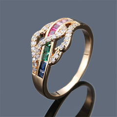 Rainbow Crystal & Cubic Zirconia Swirly Line Ring