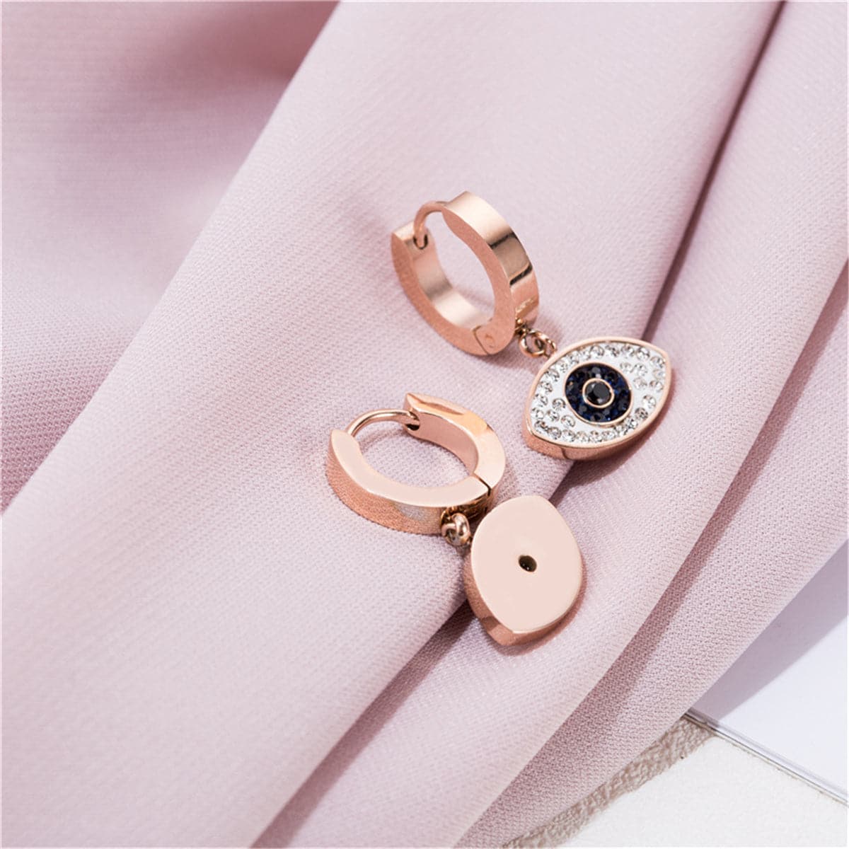cubic zirconia & 18k Rose Gold-Plated Evil Eye Drop Earring - streetregion