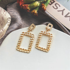 18K Gold-Plated Open Figaro Rectangle Drop Earring