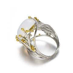 Moonstone & Two-Tone Oval Rattan Ring