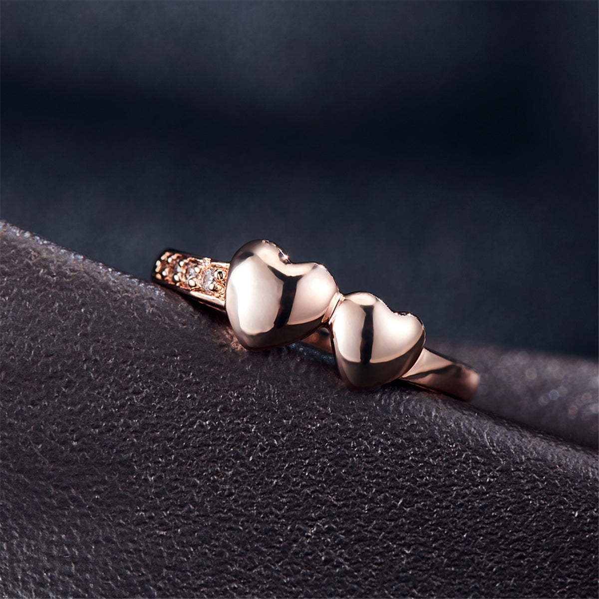 Cubic Zirconia & 18K Rose Gold-Plated Double Heart Ring