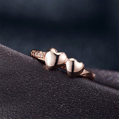 Cubic Zirconia & 18K Rose Gold-Plated Double Heart Ring