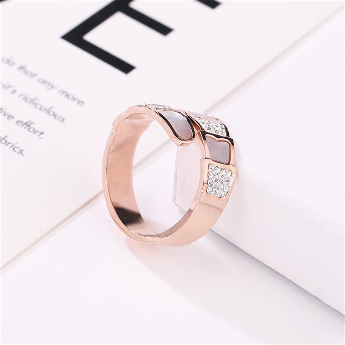 Cubic Zirconia and Shell Pangolin Scale Bypass Ring, statement rings for women, everyday style, front view