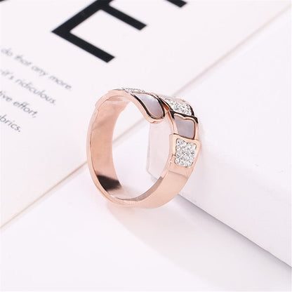Cubic Zirconia and Shell Pangolin Scale Bypass Ring, statement rings for women, everyday style, front view