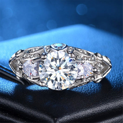 Cubic Zirconia and Crystal Silver-Plated Floral-Accent Prong Ring, silver statement rings for women, styled look