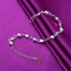 Silver-Plated Star & Bead Station Anklet