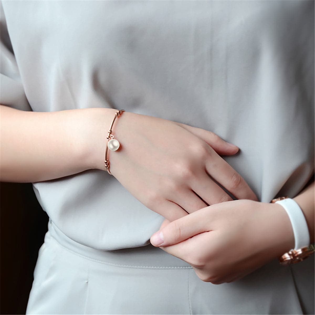 Pearl & 18K Rose Gold-Plated Bead-Accent Cuff
