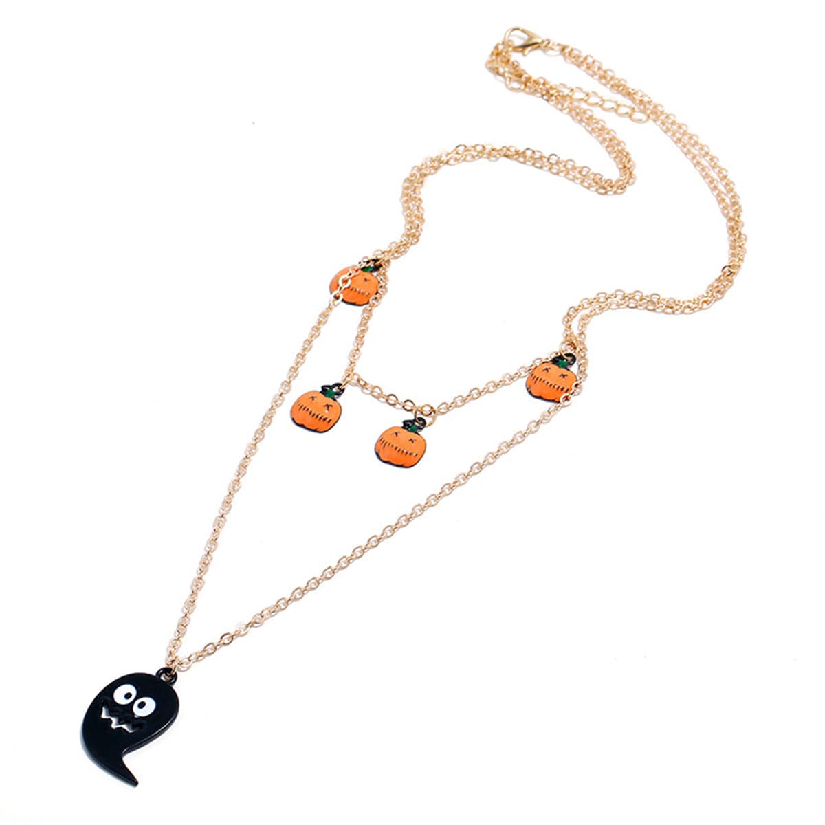Black Enamel & 18K Gold-Plated Layered Ghost Pendant Necklace
