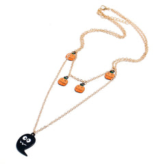Black Enamel & 18K Gold-Plated Layered Ghost Pendant Necklace