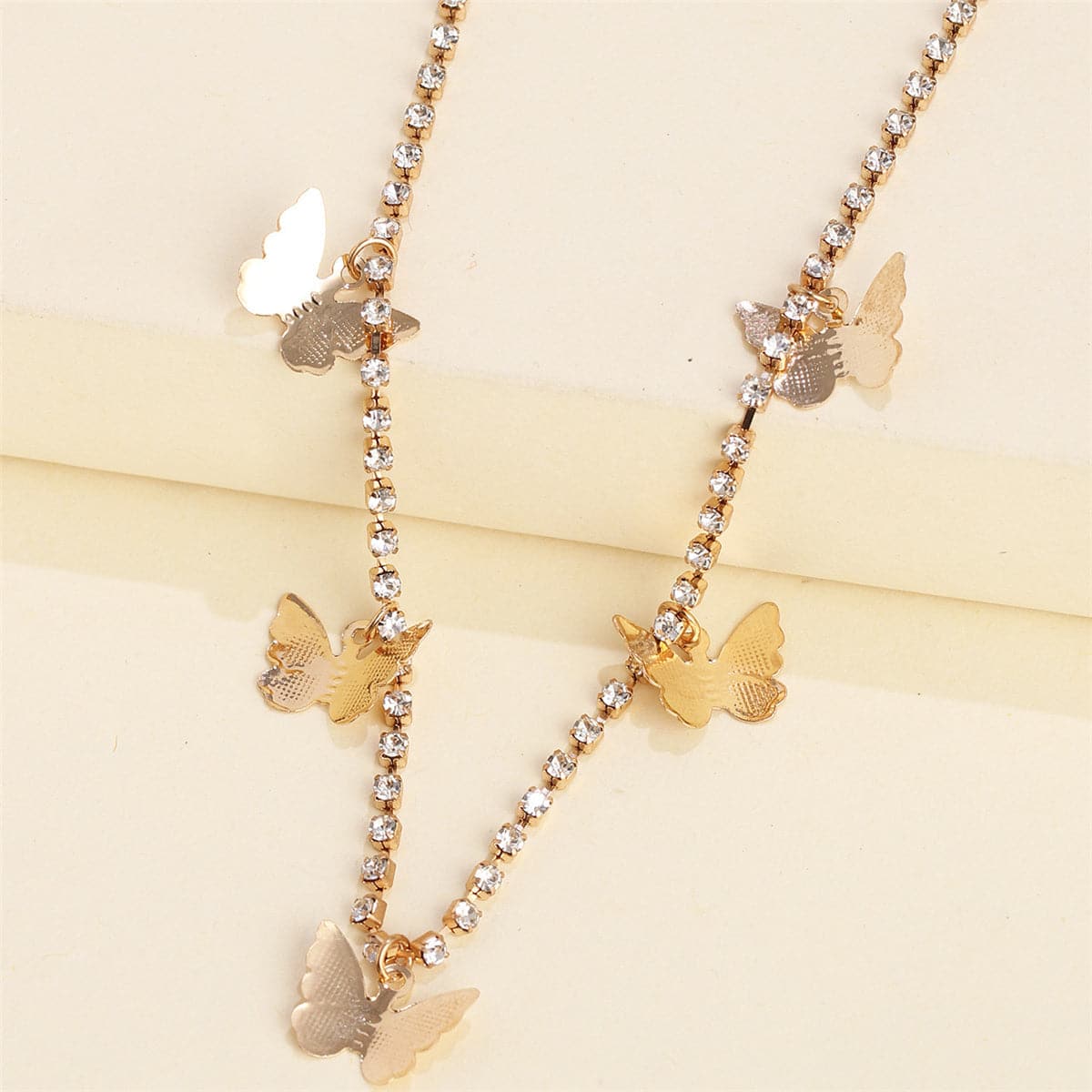 Cubic Zirconia & 18K Gold-Plated Butterfly Station Necklace