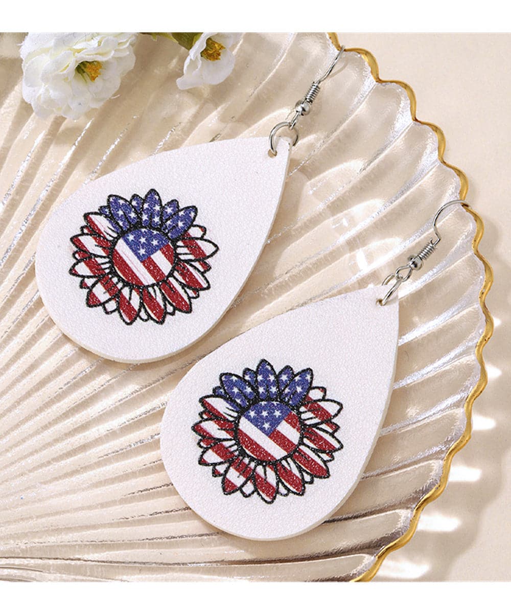 White and Red Polystyrene Stars and Stripes Sunflower Drop Earrings, drop earrings for women, detail close-up