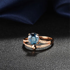 Blue Crystal & Cubic Zirconia 18K Rose Gold-Plated Two-Row Round Ring