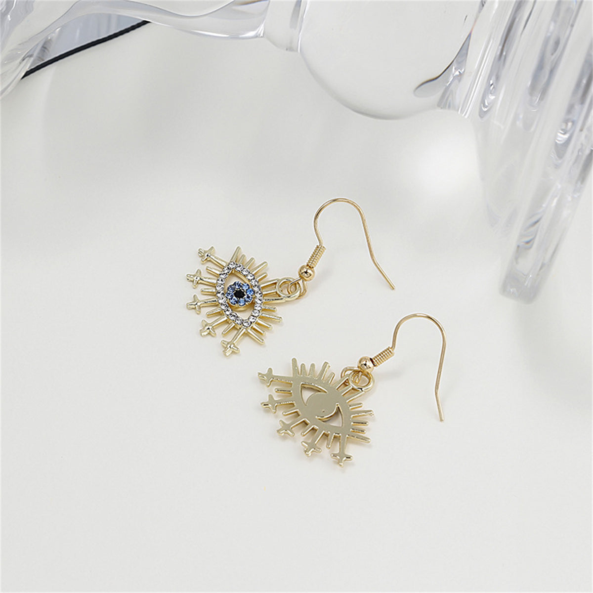 Blue Cubic Zirconia & 18K Gold-Plated Pavé Lashes Eye Drop Earrings