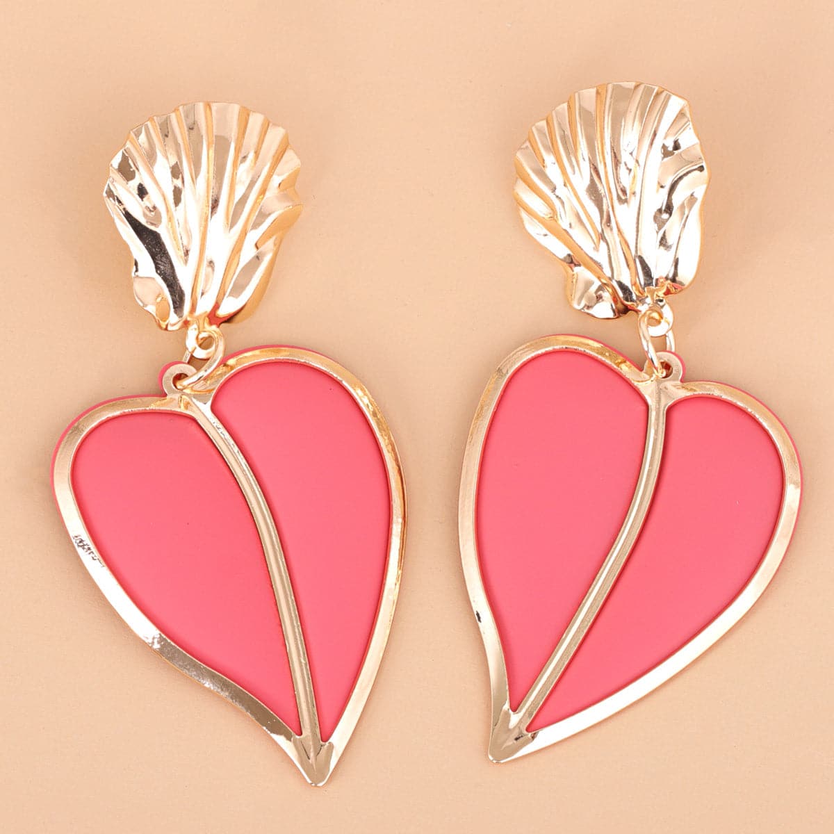 Pink Enamel & 18K Gold-Plated Heart Drop Earrings