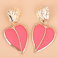 Pink Enamel & 18K Gold-Plated Heart Drop Earrings