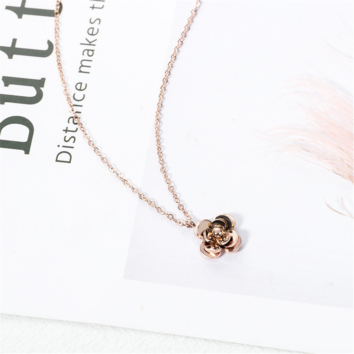 18K Rose Gold-Plated Camellia Pendant Necklace, rose gold pendant necklace for women, lifestyle look