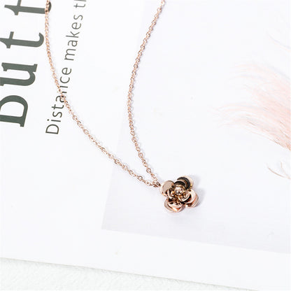 18K Rose Gold-Plated Camellia Pendant Necklace, rose gold pendant necklace for women, lifestyle look