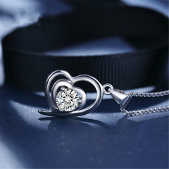 White Crystal & Silver-Plated Heart Pendant Necklace