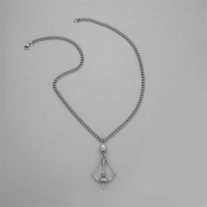 Pearl and Silver-Plated Cupid's Arrow Pendant Necklace, silver pendant necklace for women, elegant gift for her, front view