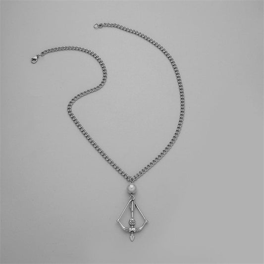 Pearl and Silver-Plated Cupid's Arrow Pendant Necklace, silver pendant necklace for women, elegant gift for her, front view
