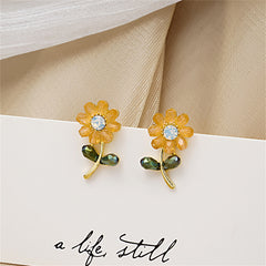Cubic Zirconia & Acrylic 18K Gold-Plated Flower Stud Earrings