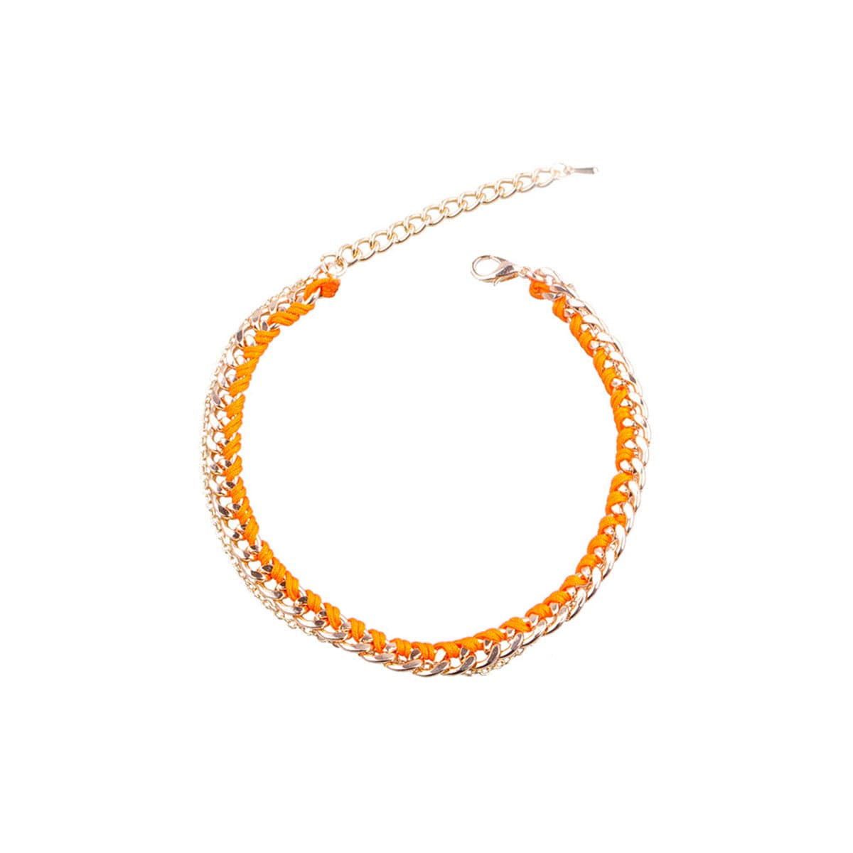 Elegant orange chain anklet paired with a gold chain, crafted from polyester and adorned with 18K gold plating.
