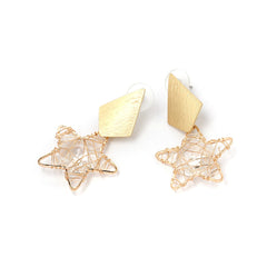 Crystal & 18K Gold-Plated Geometric Star Drop Earrings
