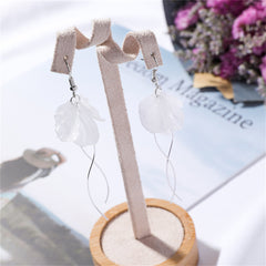 White & Silver-Plated Petal Trio Tassel Drop Earrings