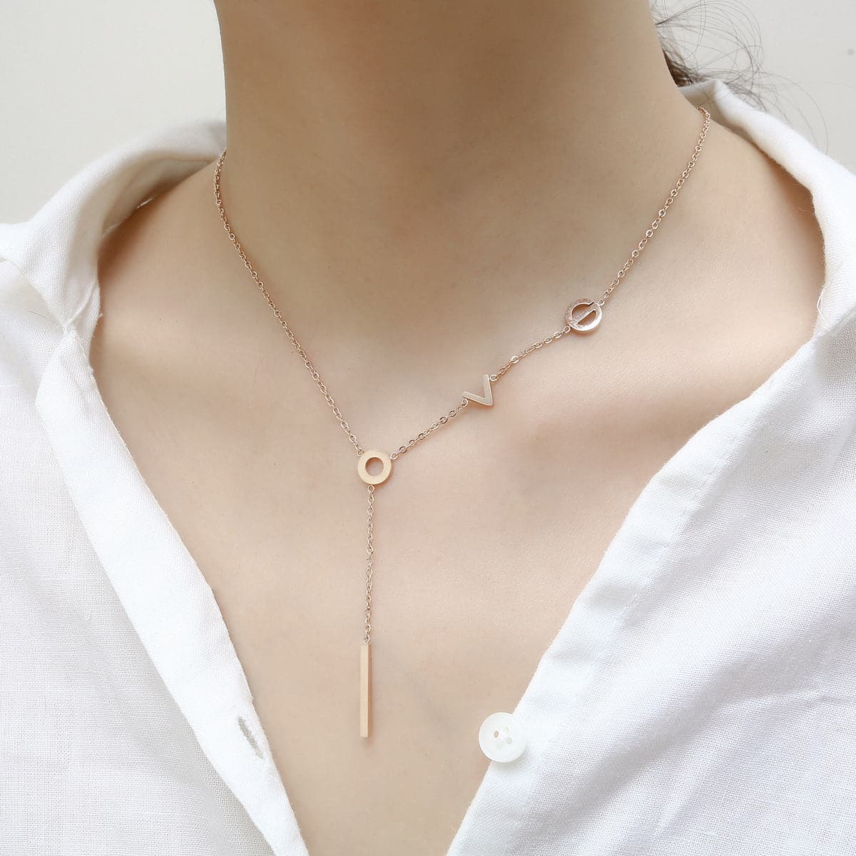 18K Rose Gold-Plated 'Love' Lariat Necklace
