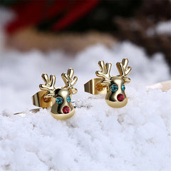 Cubic Zirconia & 18K Gold-Plated Reindeer Stud Earrings