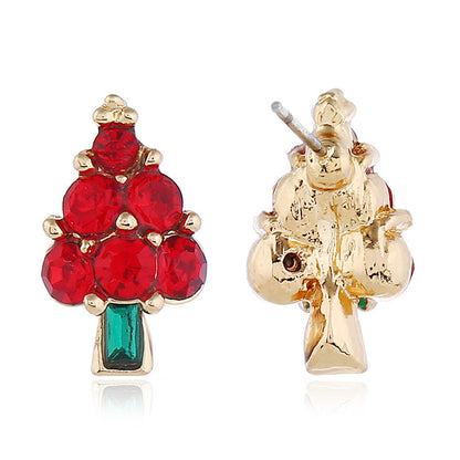 Red Cubic Zirconia and Green Crystal Tree Stud Earrings, stud earrings for women, everyday style, detail close-up