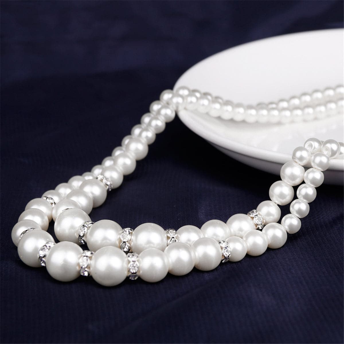 Cubic Zirconia & Pearl Drop Earrings & Layered Necklace
