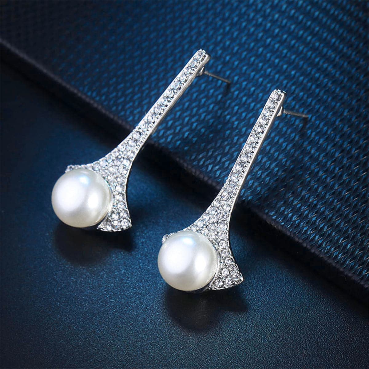 Cubic Zirconia & Pearl Silver-Plated Fan Drop Earrings