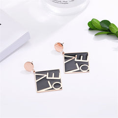 Black & 18K Rose Gold-Plated 'Love' Square Drop Earrings