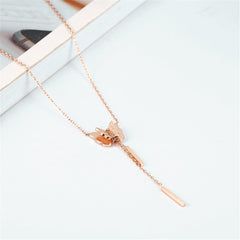 18K Rose Gold-Plated Frosted Butterfly Tassel Pendant Necklace