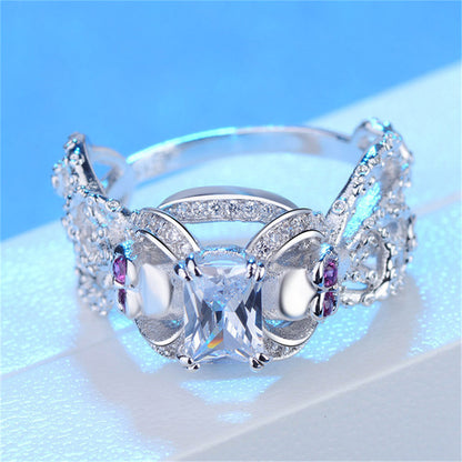 Crystal and Cubic Zirconia Openwork Skull Ring, statement rings for women, vintage-inspired design, detail close-up
