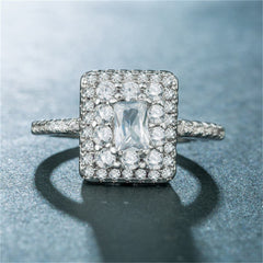 cubic zirconia & Silver-Plated Princess-Cut Square Halo Ring - streetregion