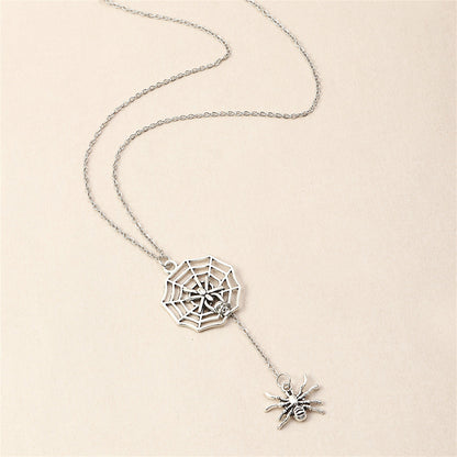 Silver-Plated Spider and Web Drop Necklace, silver pendant necklace for women, botanical inspired, styled look