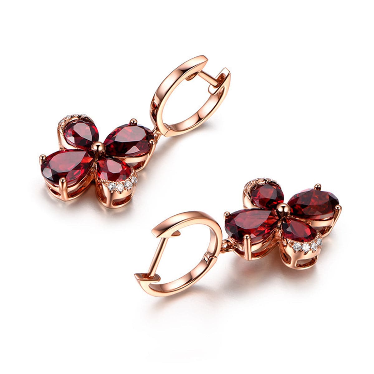 Red Crystal & 18K Rose Gold-Plated Clover Drop Earrings