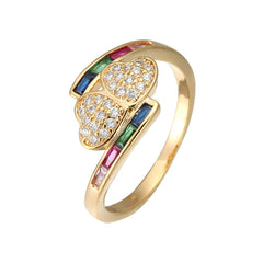 Rainbow Crystal & Cubic Zirconia Double-Heart Ring