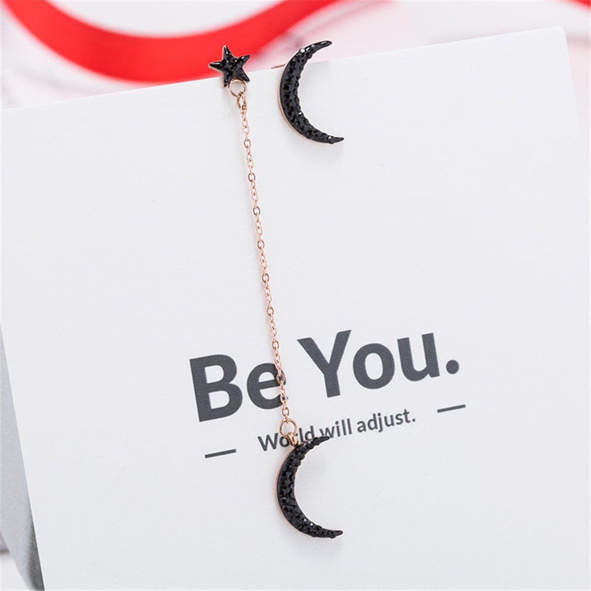 Black Cubic Zirconia & 18K Rose Gold-Plated Moon Stud & Drop Earrings
