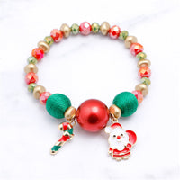 18K Gold-Plated Candy Cane Charm Beaded Stretch Bracelet - streetregion