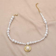 Pearl & 18K Gold-Plated Round Pendant Necklace