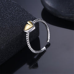 Two-Tone Heart Rope Open Ring