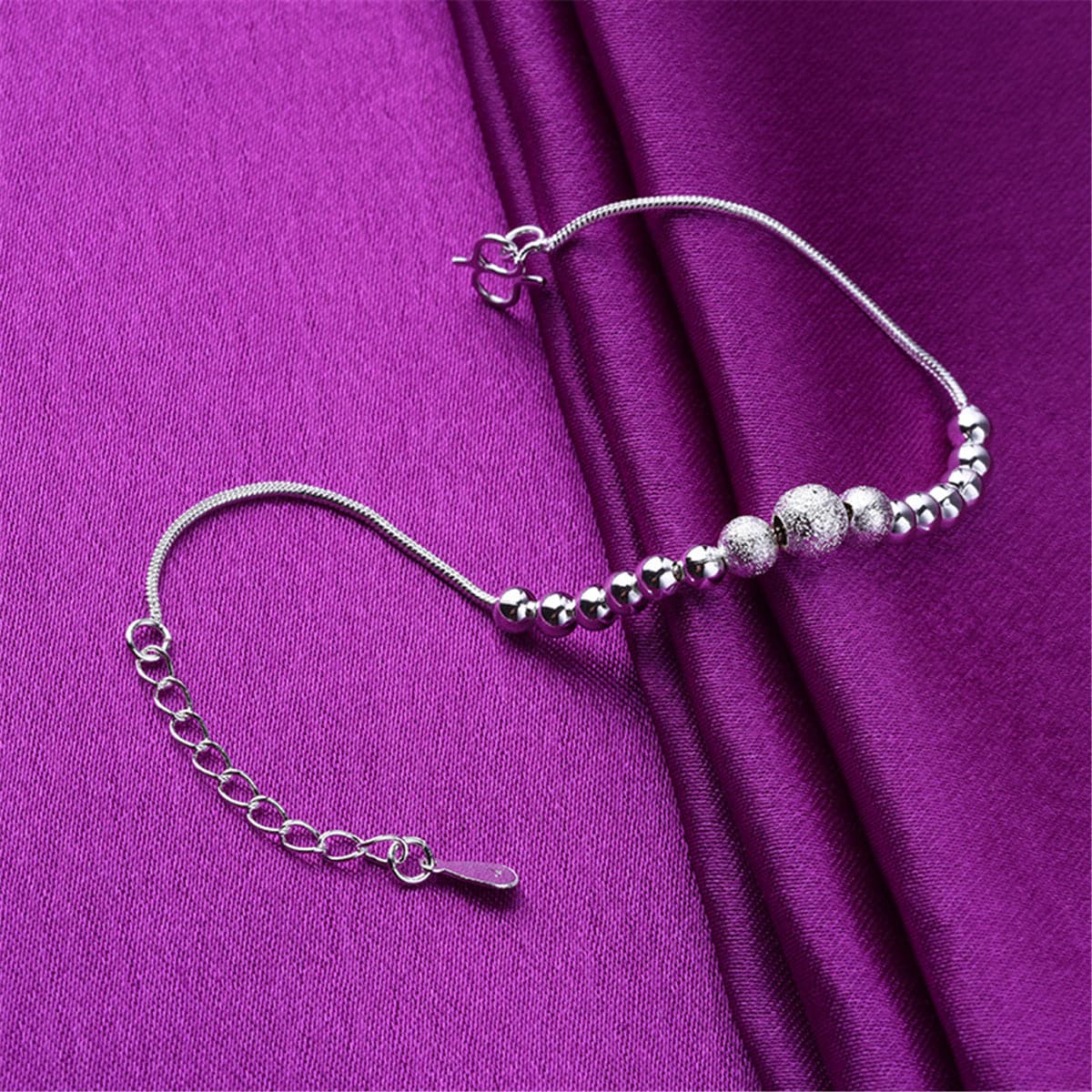 Silver-Plated Frosted Graduated Bead Anklet