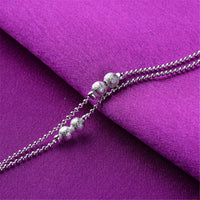 Fine Silver-Plated Frosted Bead Double-Strand Anklet