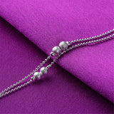Fine Silver-Plated Frosted Bead Double-Strand Anklet