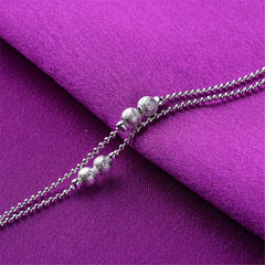 Silver-Plated Frosted Bead Double-Strand Anklet