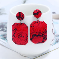 Red Serpentine Geometric Drop Earrings